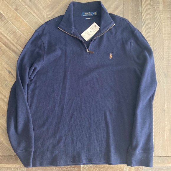 Men's Polo Ralph Lauren Navy Blue Pullover - Medium - Estate Rib - New with Tags - Picture 1 of 3